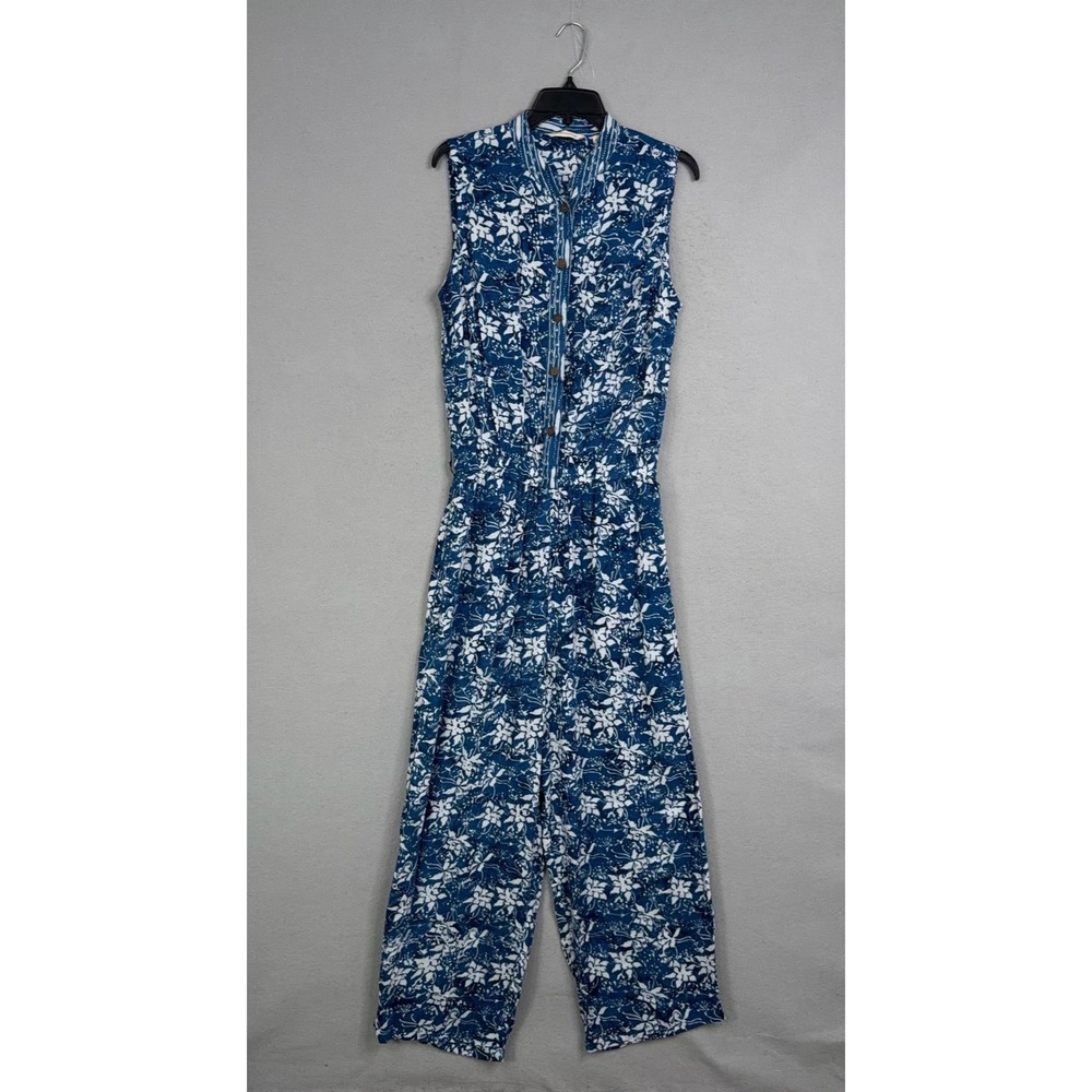 Soft Surroundings Jumpsuit Womens Medium Blue Floral Sleeveless Button Front